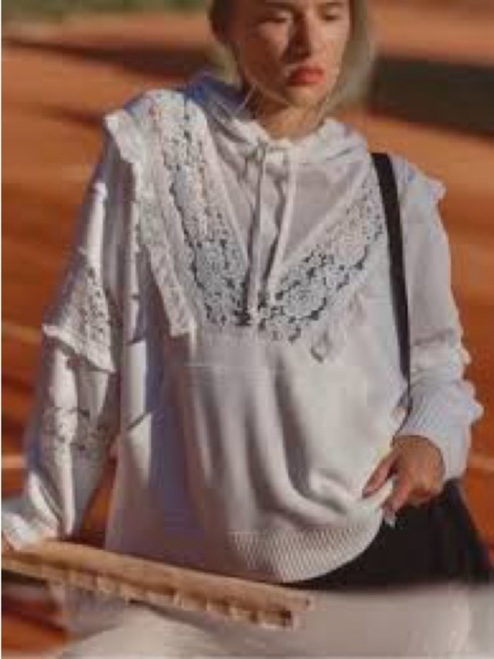 FP Movement by Free People White Lace-Detail Hoodie